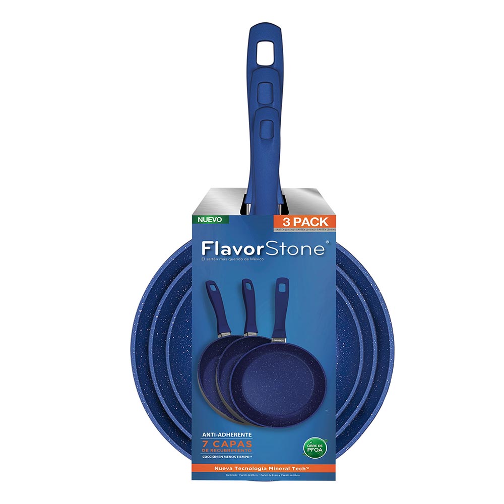 Juego De Sartenes Antiadherentes Flavorstone 20, 24 Y 28 Cm color azul