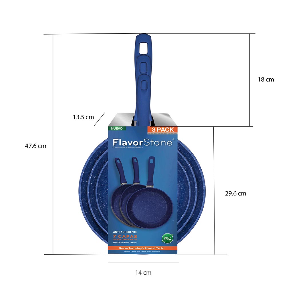 Juego De Sartenes Antiadherentes Flavorstone 20, 24 Y 28 Cm color azul