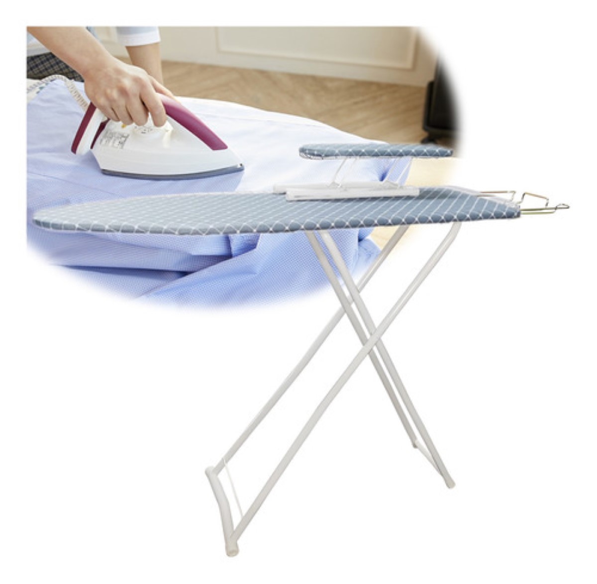 Tabla Burro De Planchar Altura Ajustable Con Soporte 42in AZUL 