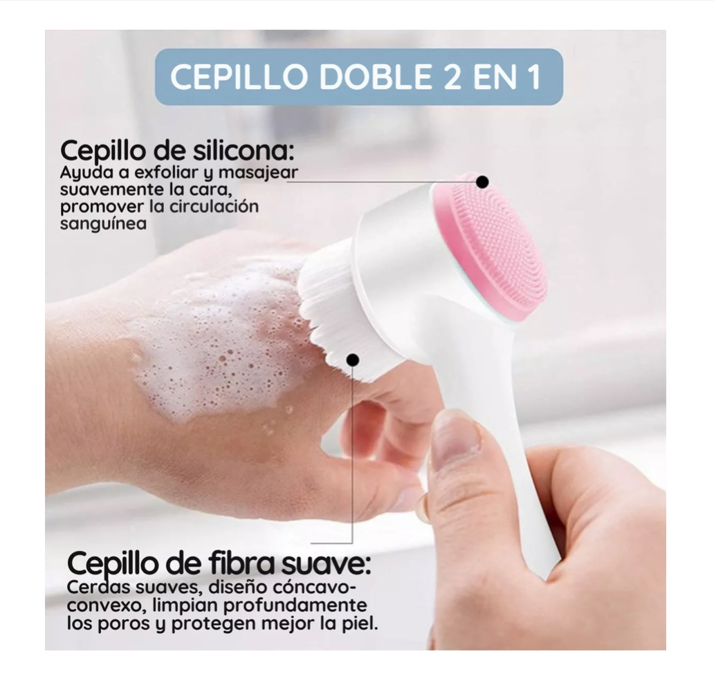 Cepillo Limpieza Facial Doble Cara Manual Exfoliante Menta
