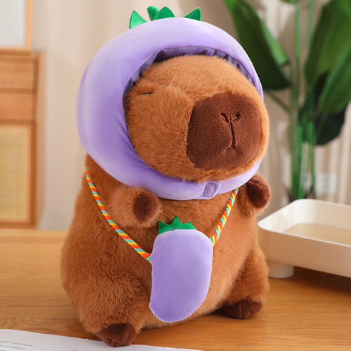 Peluche Capibara, Animal Capybara Niños cafe bufanda morada
