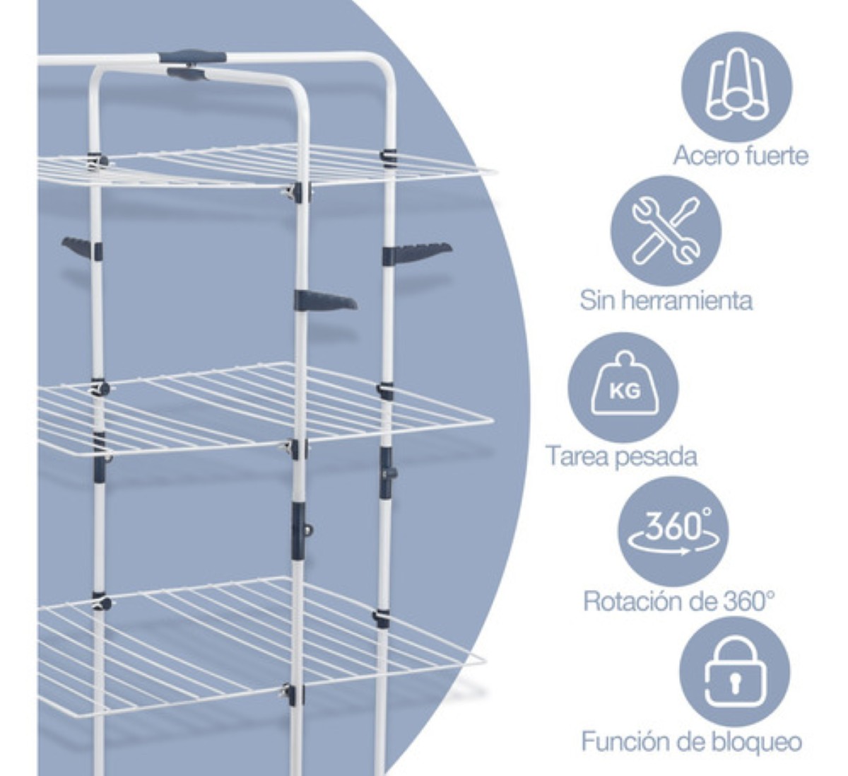 Tendedero Plegable Ropa 3 Niveles Portátil Metal Con Ruedas blanco