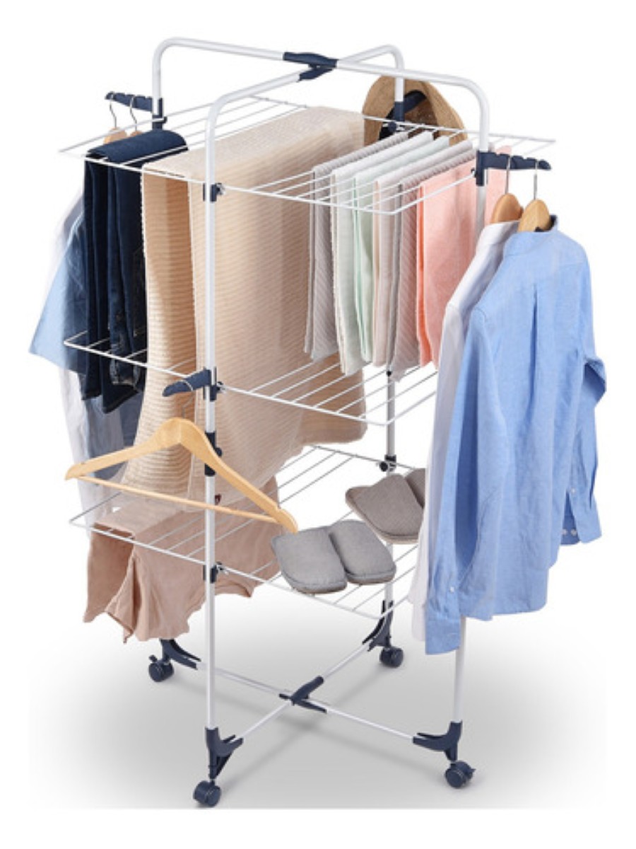 Tendedero Plegable Ropa 3 Niveles Portátil Metal Con Ruedas blanco