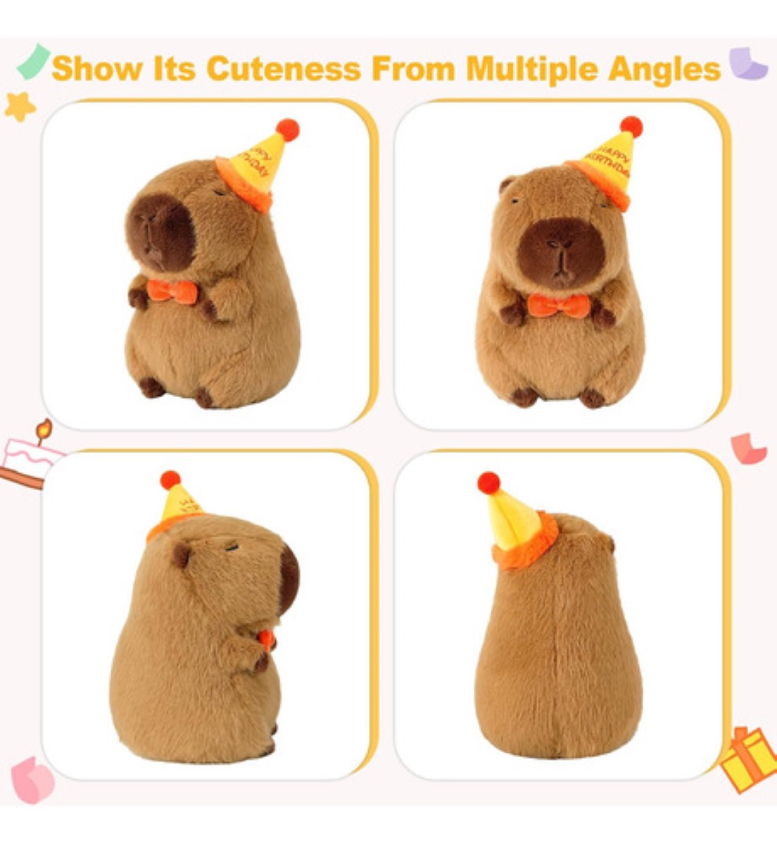 Muñeco De Peluche Capibara  Simpáticocafe gorro naramja amarillo happy