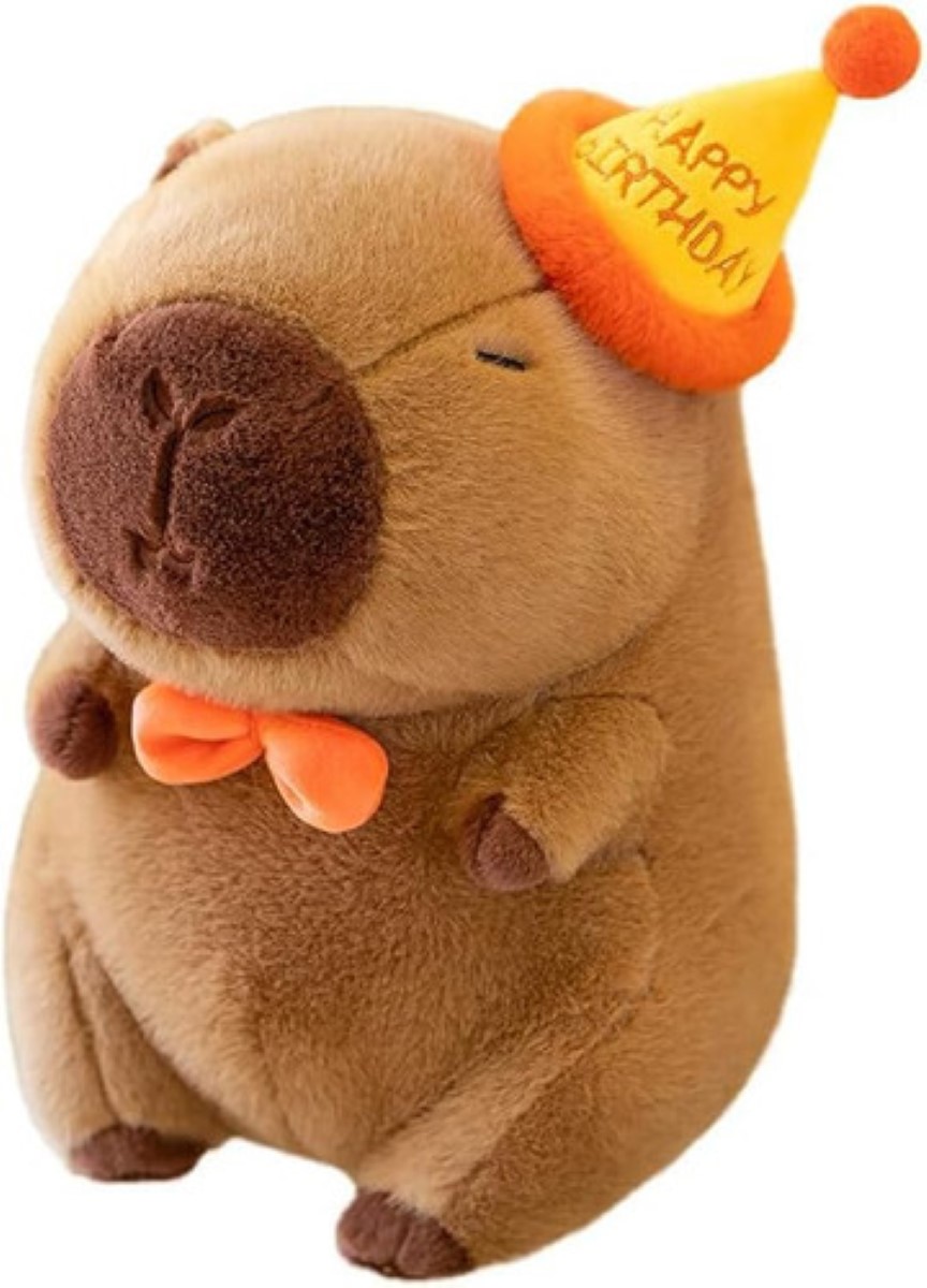 Muñeco De Peluche Capibara  Simpáticocafe gorro naramja amarillo happy