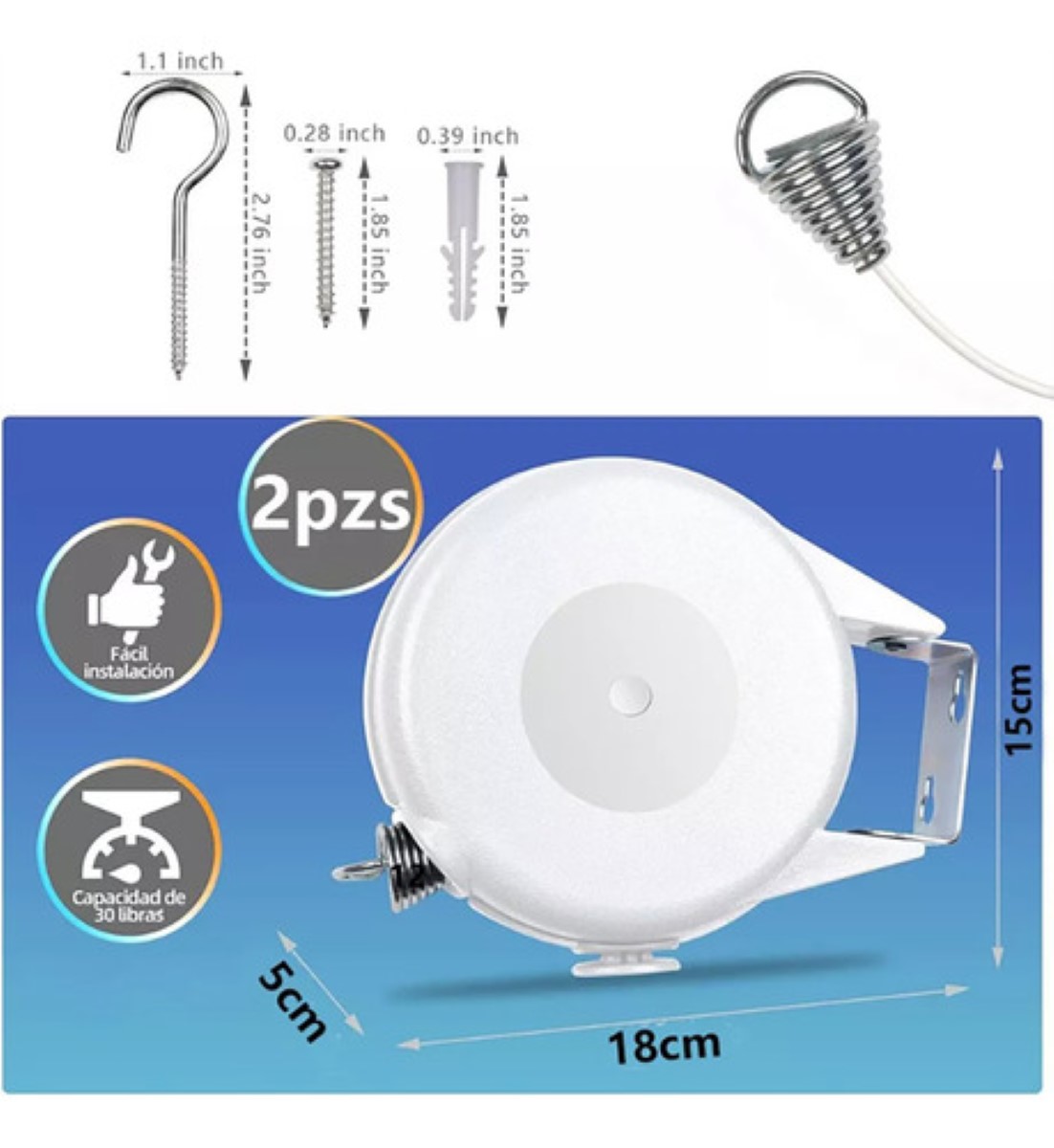 2 Tendedero Retráctil Plegable Para Interior Y Exterior 30m gris