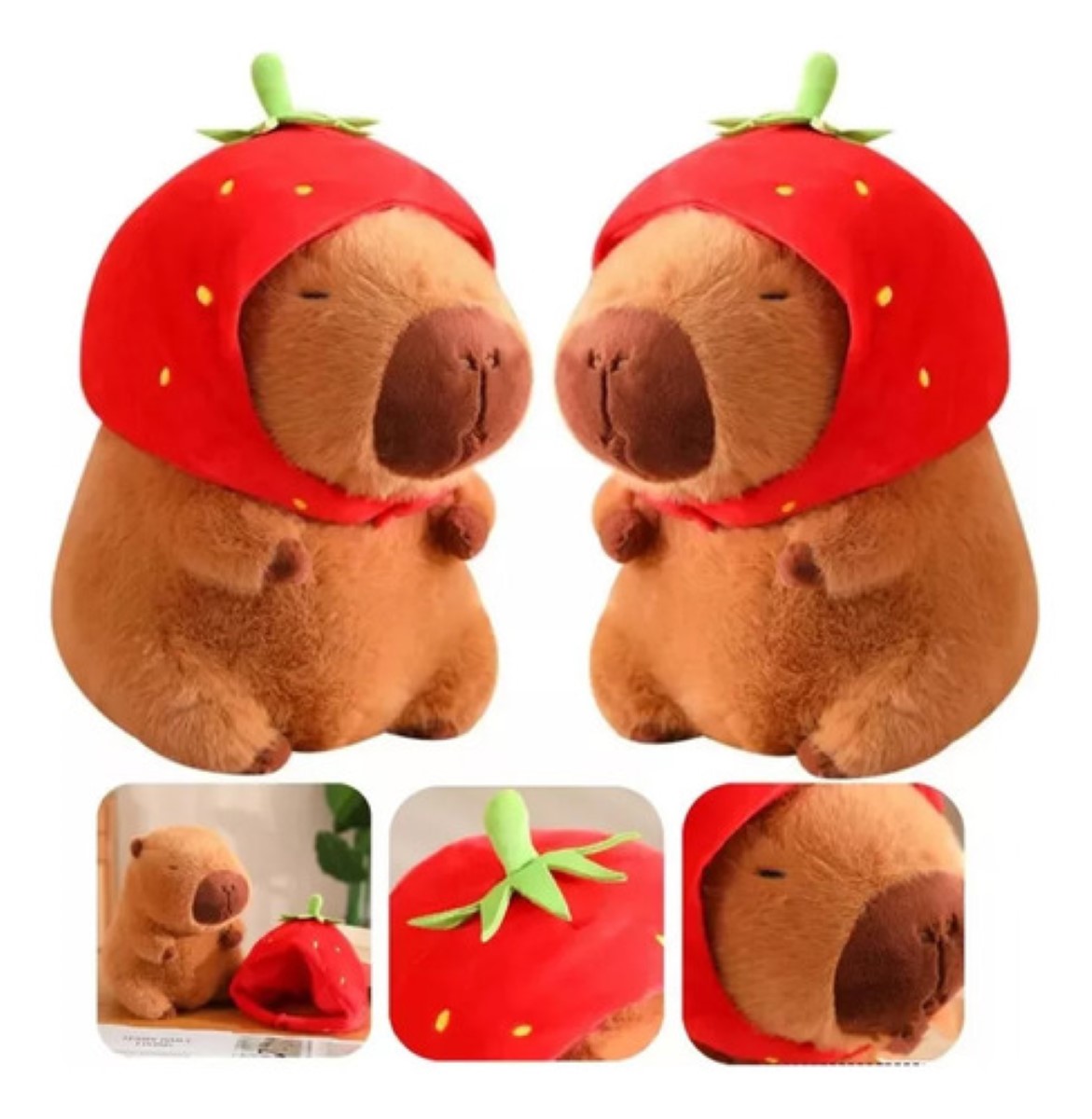 Bonito Peluche De Capibara Con Forma De Fresa, 2 Unidades cafe rojo