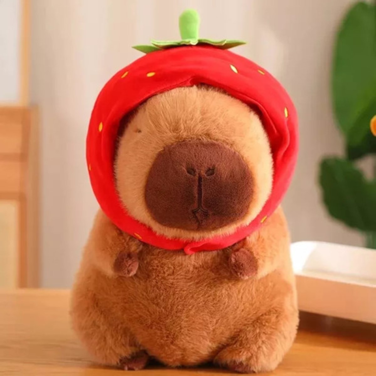 Bonito Peluche De Capibara Con Forma De Fresa, 2 Unidades cafe rojo