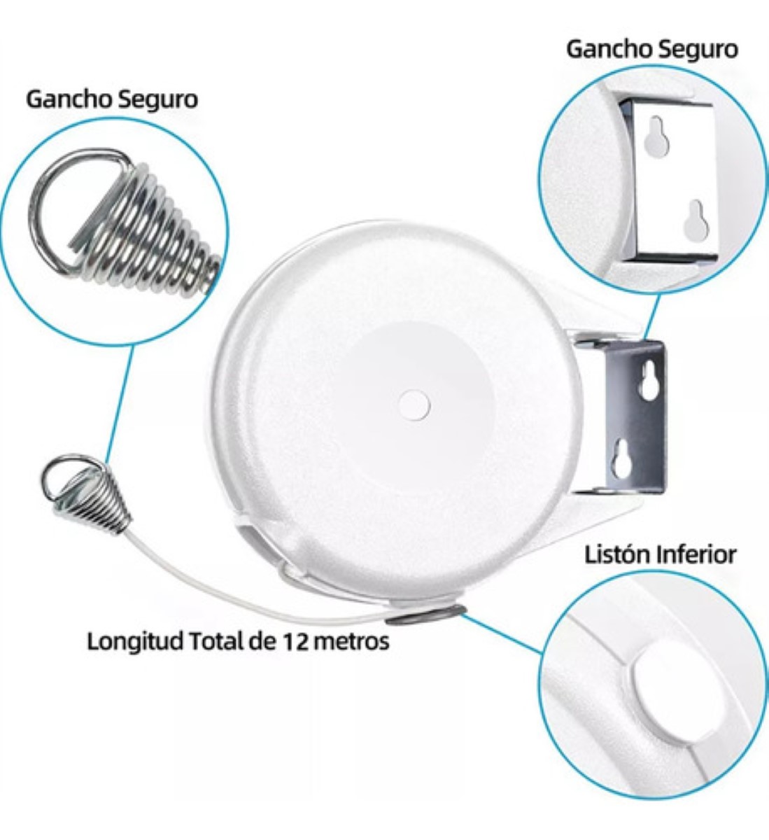 2 Tendedero Retráctil Plegable Para Interior Y Exterior 30m gris