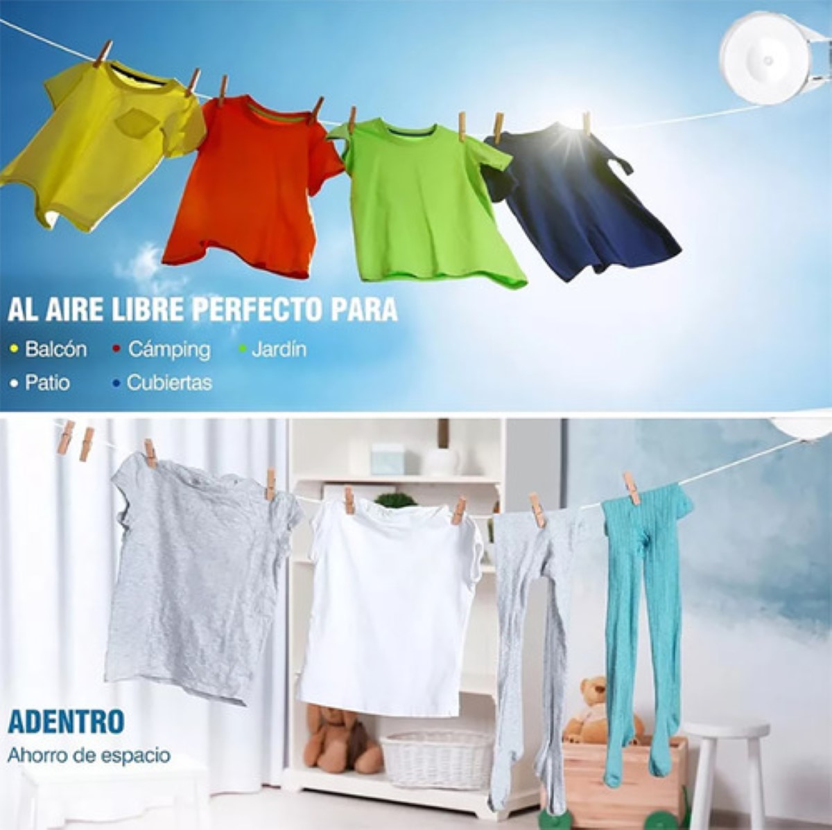 2 Tendedero Retráctil Plegable Para Interior Y Exterior 30m gris