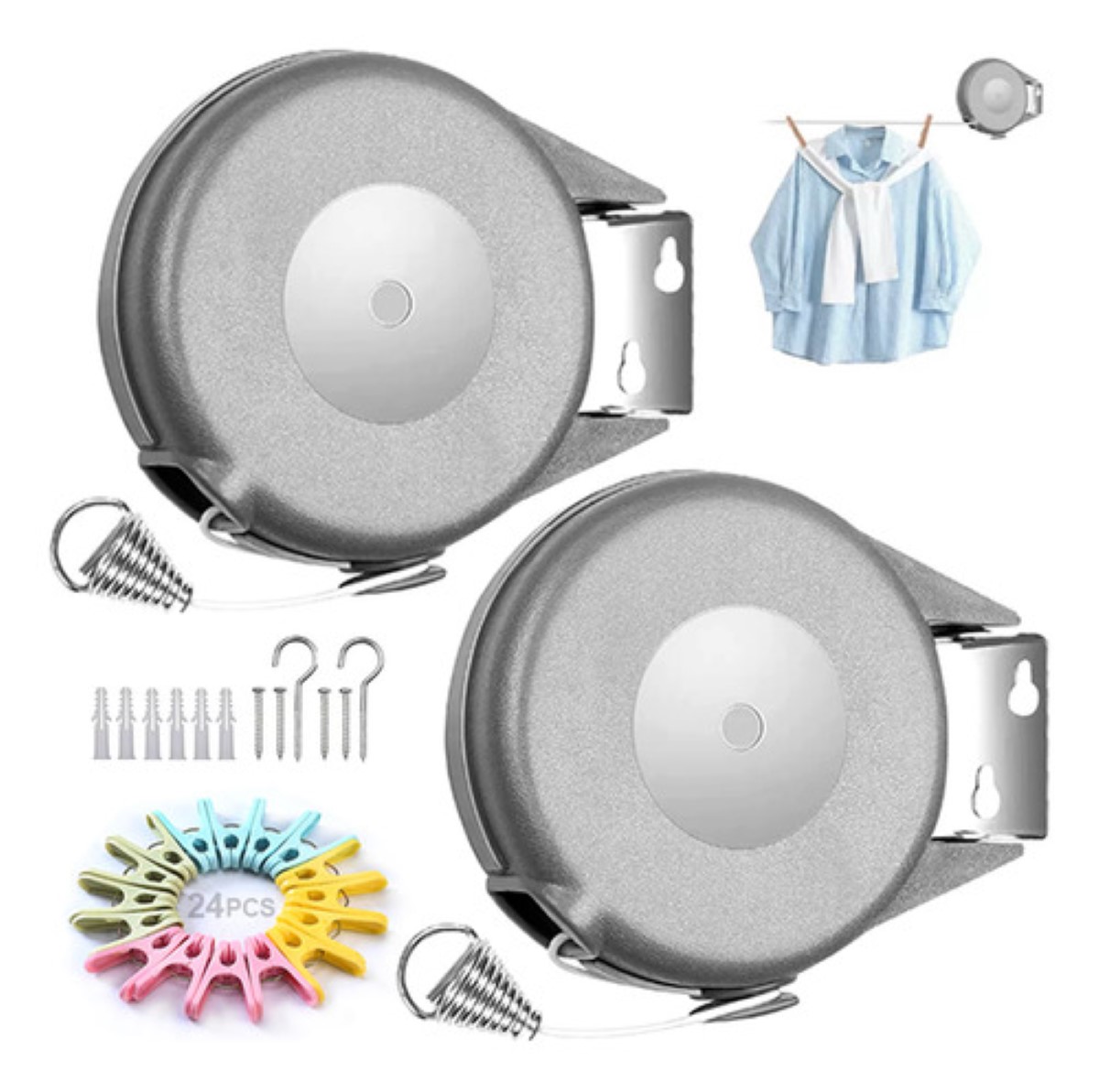 2 Tendedero Retráctil Plegable Para Interior Y Exterior 30m gris