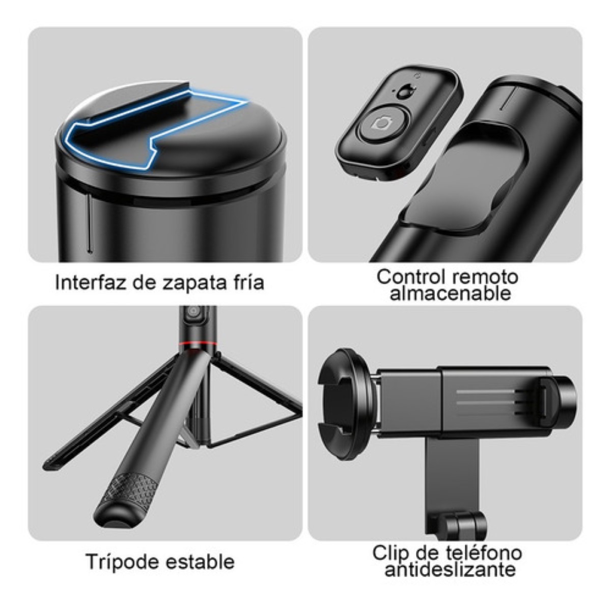 Tripié 1.83m Bluetooth Control Telefono Celular negro linea roja