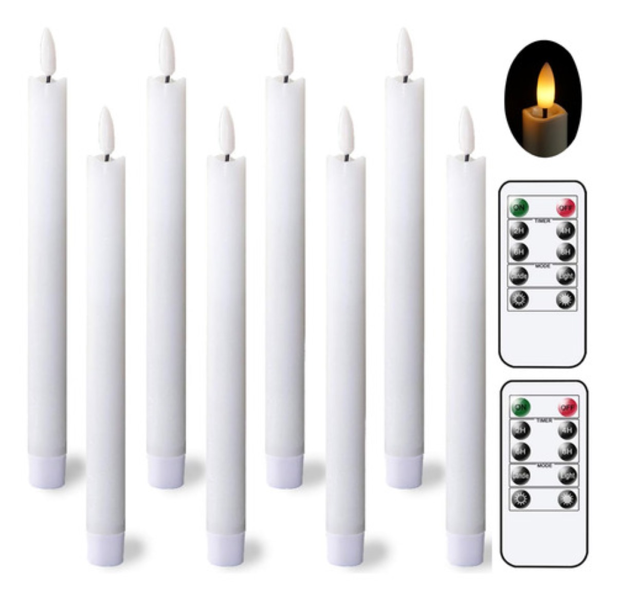 8 Pzs Vela Led Grande Con Llama Realistacon 2*control Remoto Blanco
