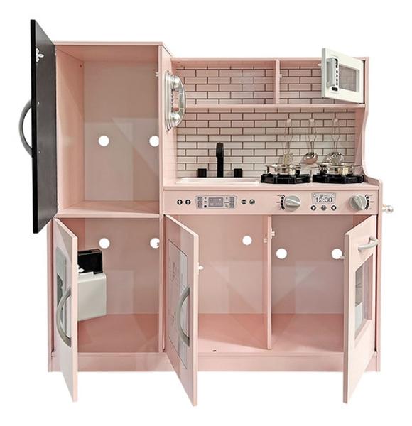 Cocina Juguete Rosa Niñas Infantil Madera Moderna Accesorios Little Monkey