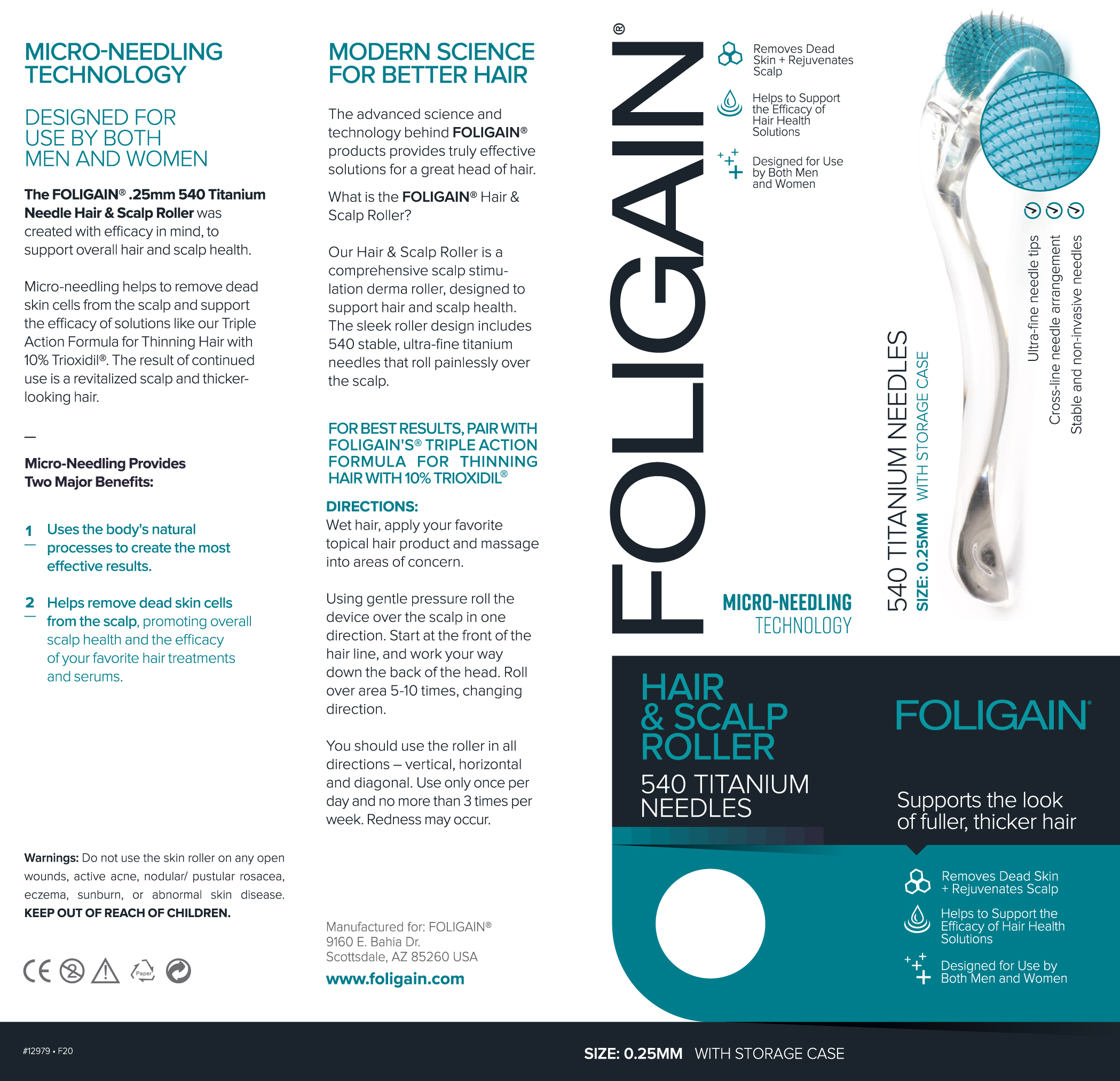 Foligain Roller Cabello & Cuero Cabelludo con 540 Agujas de Titanio