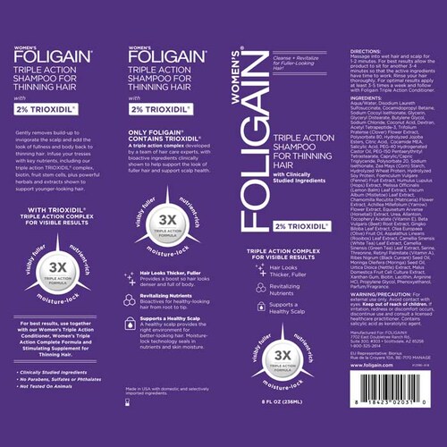 Foligain Shampoo para el Recrecimiento del Cabello para Mujeres con 2% Trioxidil