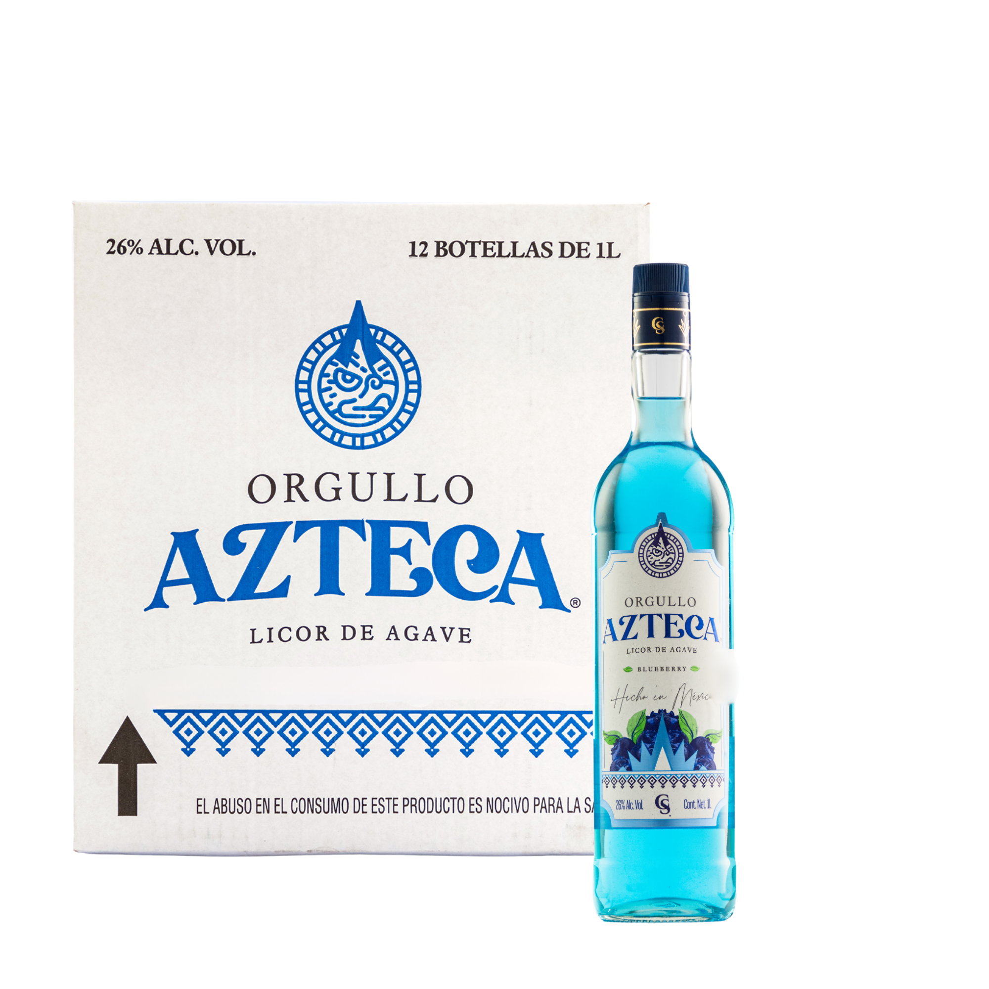 Caja Licor De Agave Orgullo Azteca Blueberry 1000 Ml