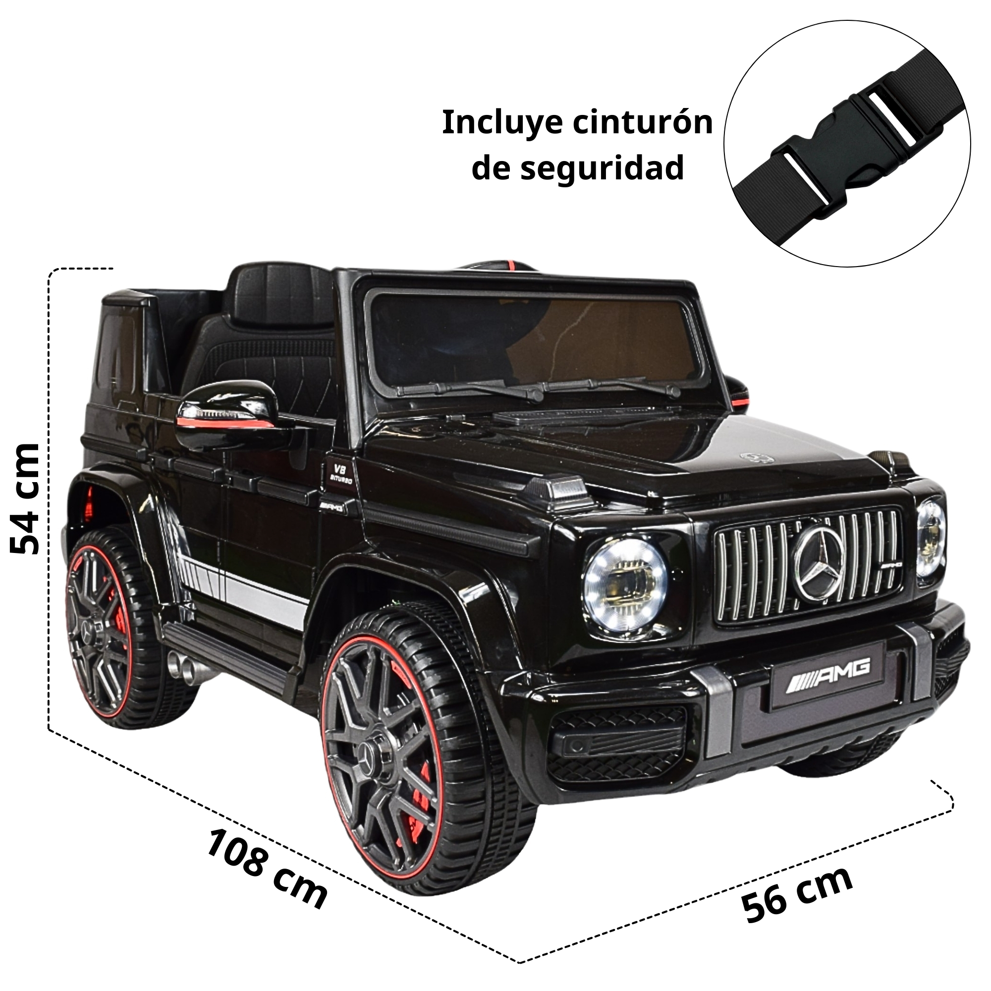 Montable Electrico AMG Camioneta Mercedes-Benz G63 Control Remoto 12v Luz y Sonido Conexión USB, Micro SD, MP3 Soporta Hasta 35 kg - Negro
