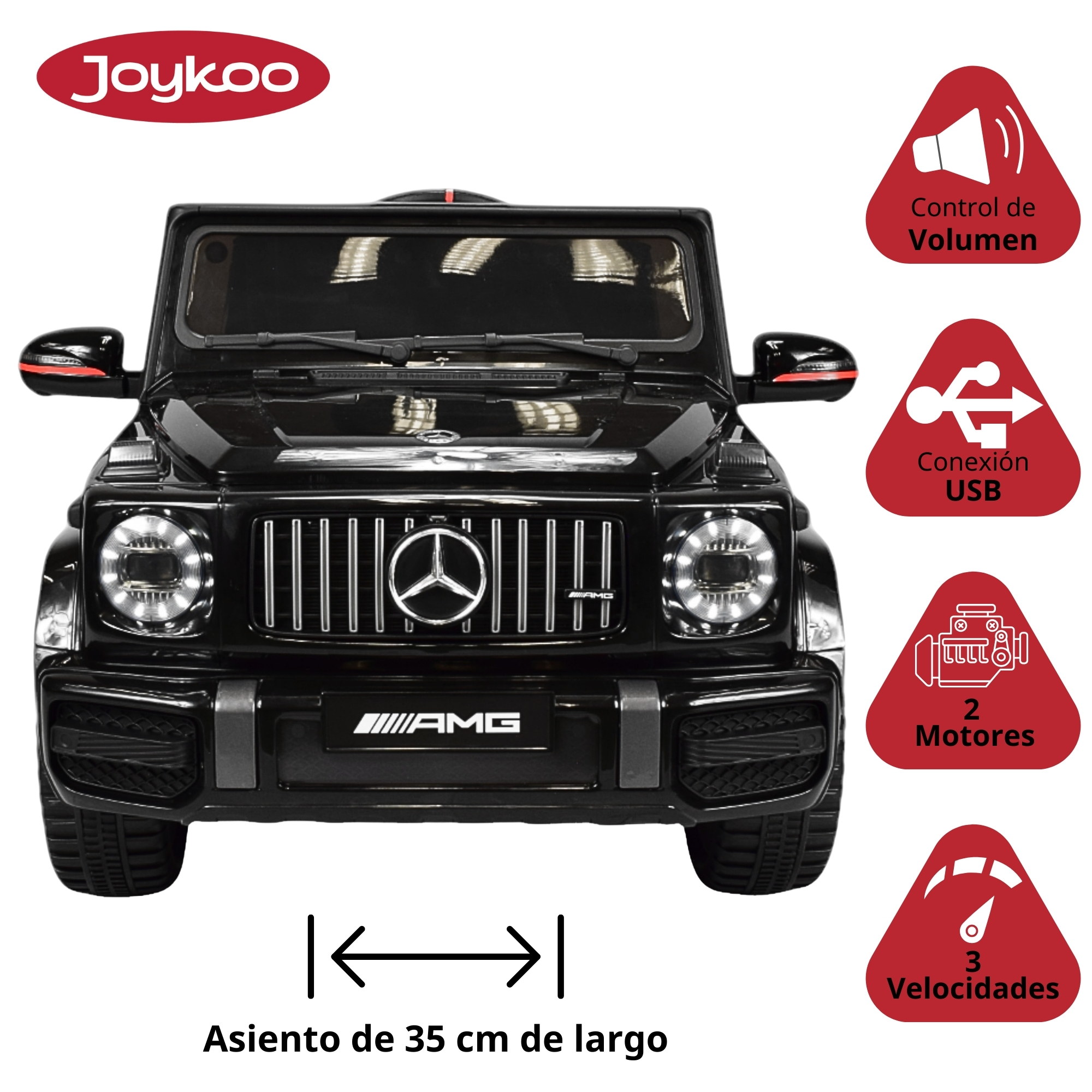 Montable Electrico AMG Camioneta Mercedes-Benz G63 Control Remoto 12v Luz y Sonido Conexión USB, Micro SD, MP3 Soporta Hasta 35 kg - Negro