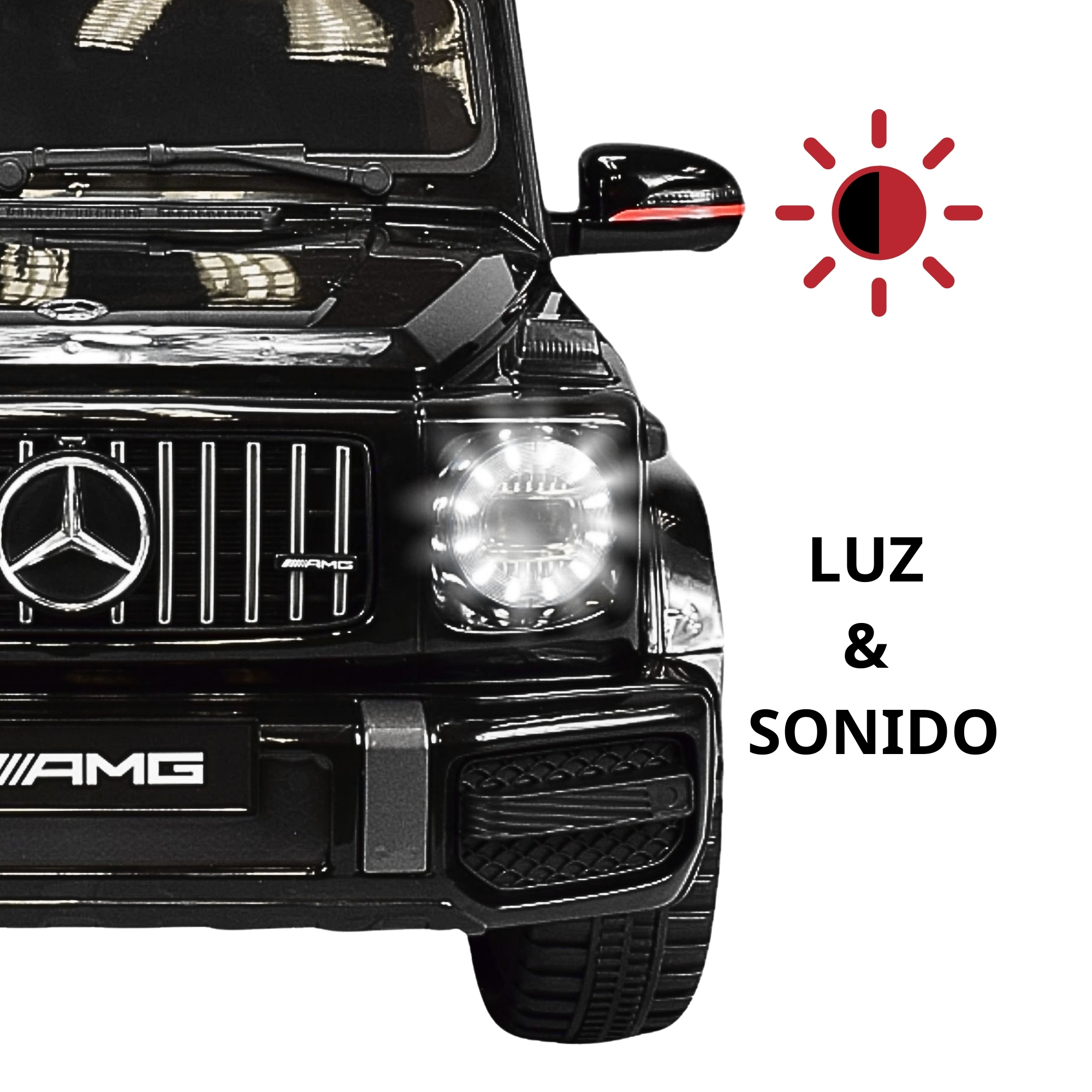 Montable Electrico AMG Camioneta Mercedes-Benz G63 Control Remoto 12v Luz y Sonido Conexión USB, Micro SD, MP3 Soporta Hasta 35 kg - Negro