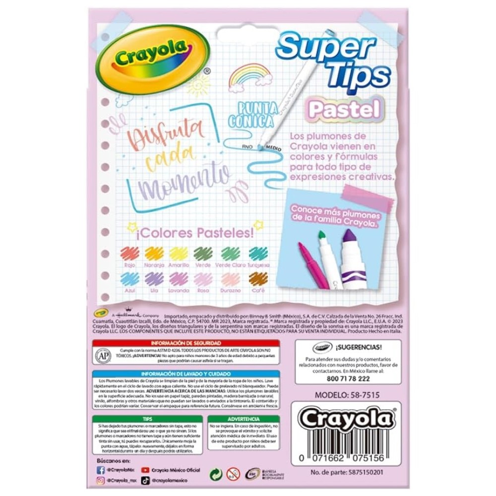 Crayola Super Tips Pastel, 12 Marcadores