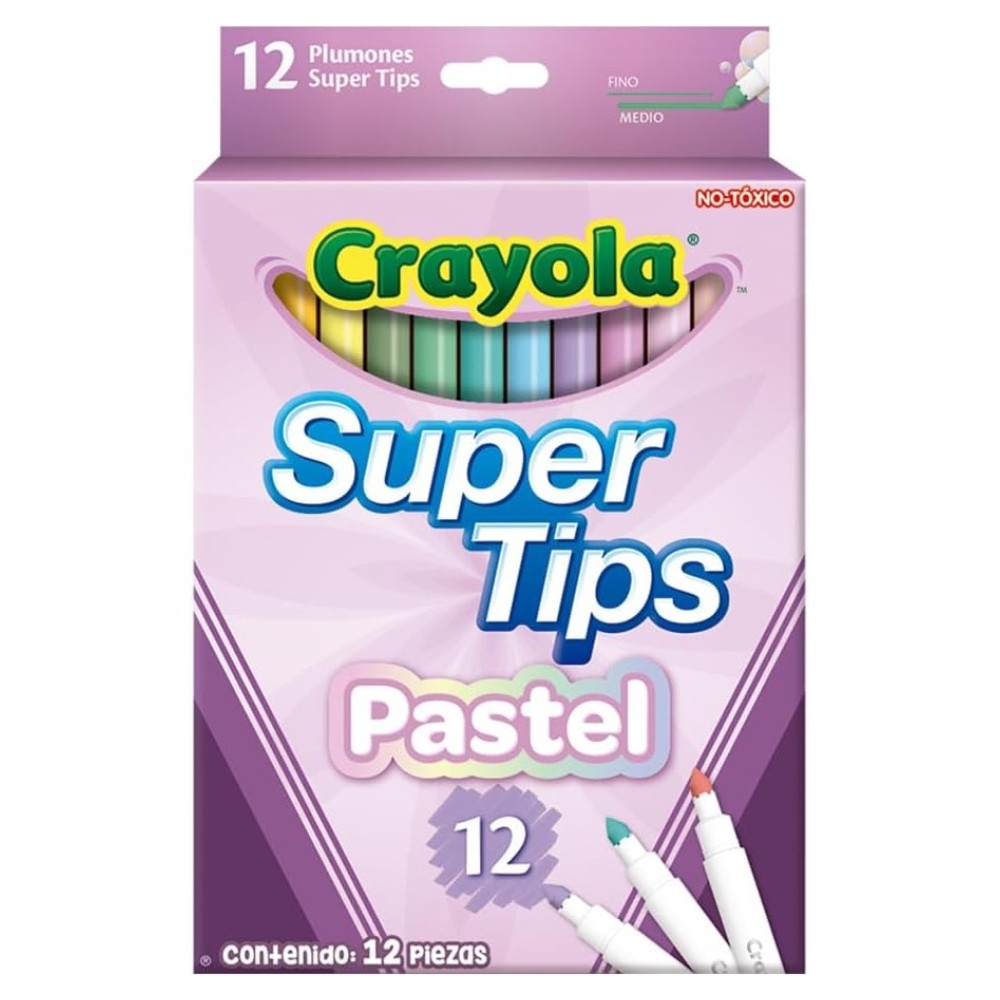 Crayola Super Tips Pastel, 12 Marcadores