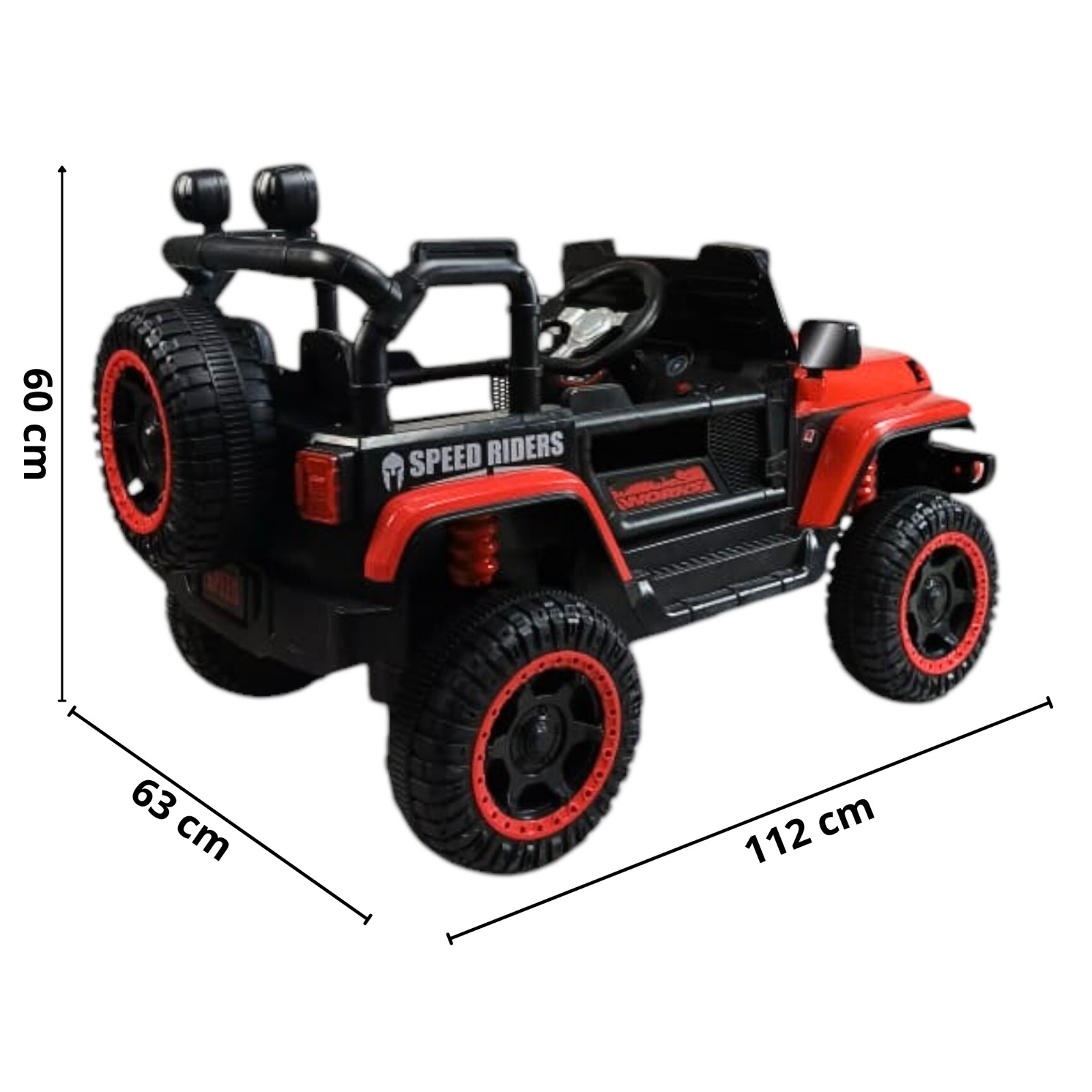 Camioneta Montable de 112 cm Tipo Jeep Para Niños  a Control Remoto Con Bluetooth, Auxiliar y USB-Rojo