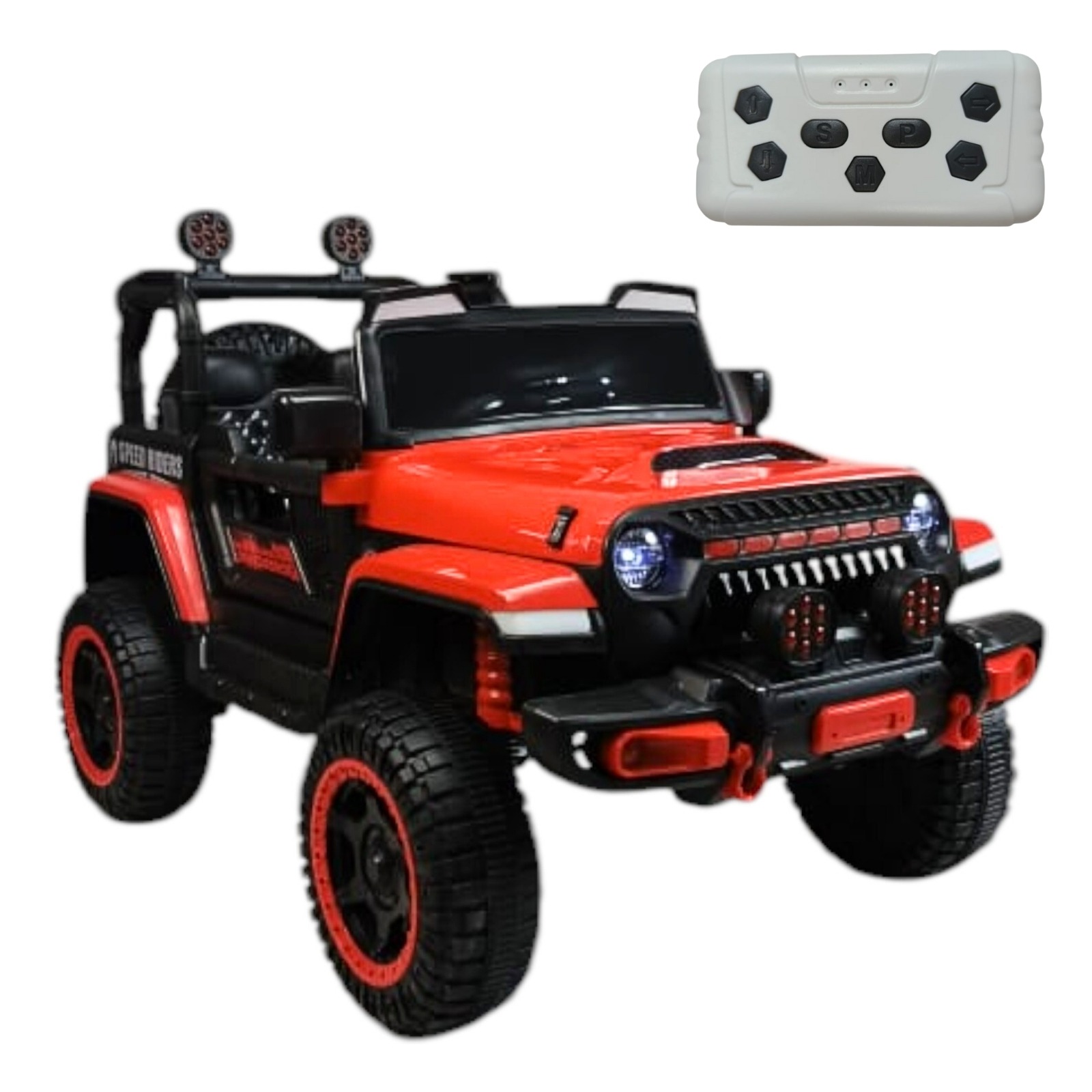 Camioneta Montable de 112 cm Tipo Jeep Para Niños  a Control Remoto Con Bluetooth, Auxiliar y USB-Rojo