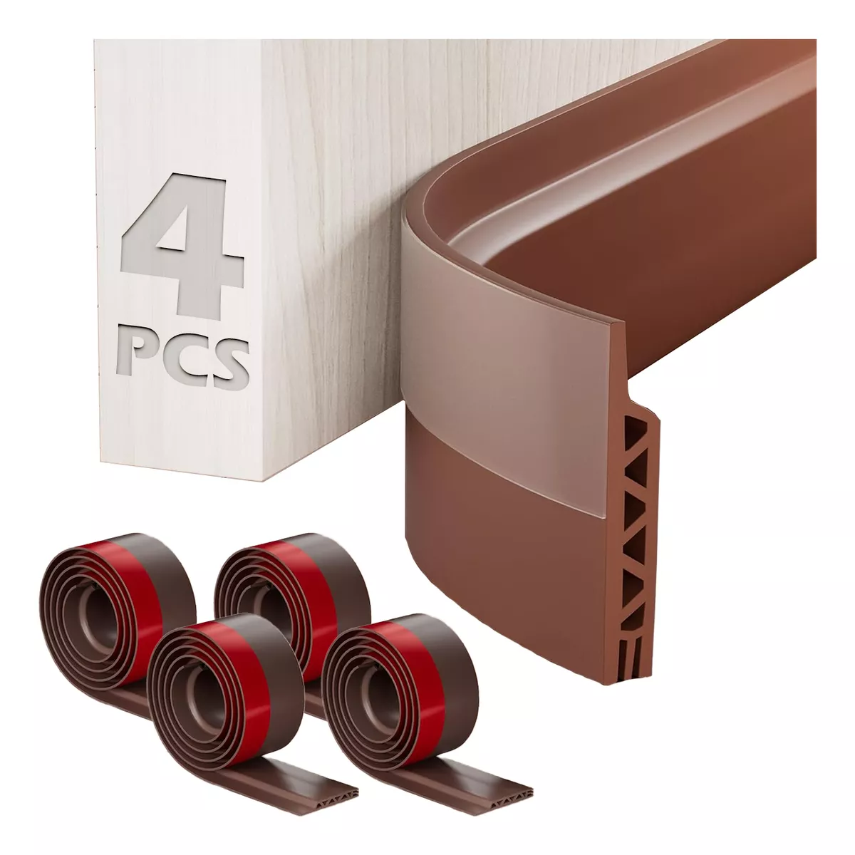 4pcs Sello Adhesivo Prueba De Polvo Para Puertas Y Ventanas Marron