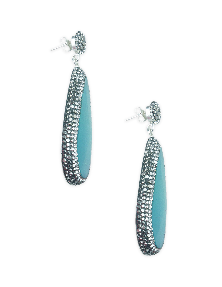 Aretes turcos Queen Farah de Plata 925, con baño de Rodio, gema de ojo de gato y cristales - Azul claro