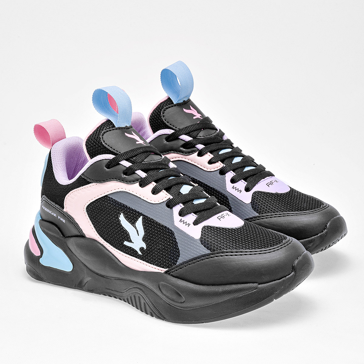 TENIS URBANO PLATAFORMA DE AMERICAN FIRE PARA  MUJER COLOR NEGRO ROSA LILA A69