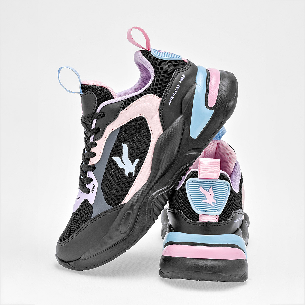 TENIS URBANO PLATAFORMA DE AMERICAN FIRE PARA  MUJER COLOR NEGRO ROSA LILA A69