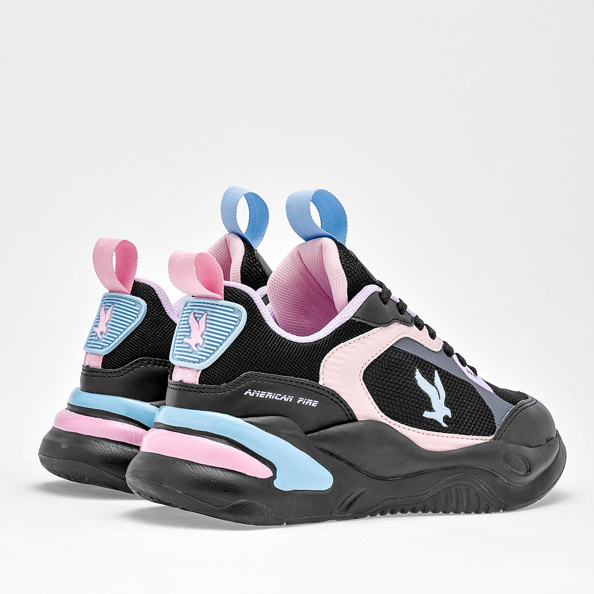 TENIS URBANO PLATAFORMA DE AMERICAN FIRE PARA  MUJER COLOR NEGRO ROSA LILA A69