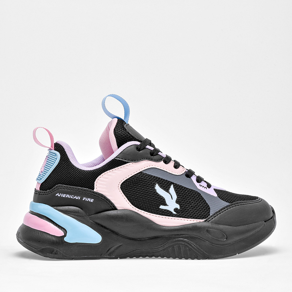 TENIS URBANO PLATAFORMA DE AMERICAN FIRE PARA  MUJER COLOR NEGRO ROSA LILA A69