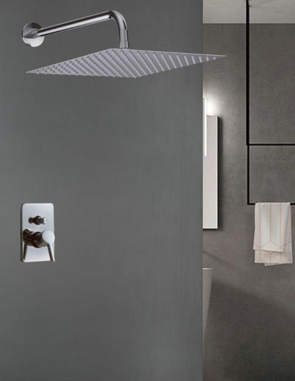 Regadera Cuadrada de 16 Pulgadas (40.64 cm x 40.64 cm) XXL, fabricada en acero inoxidable con brazo de 40 cm, Con sensación de lluvia