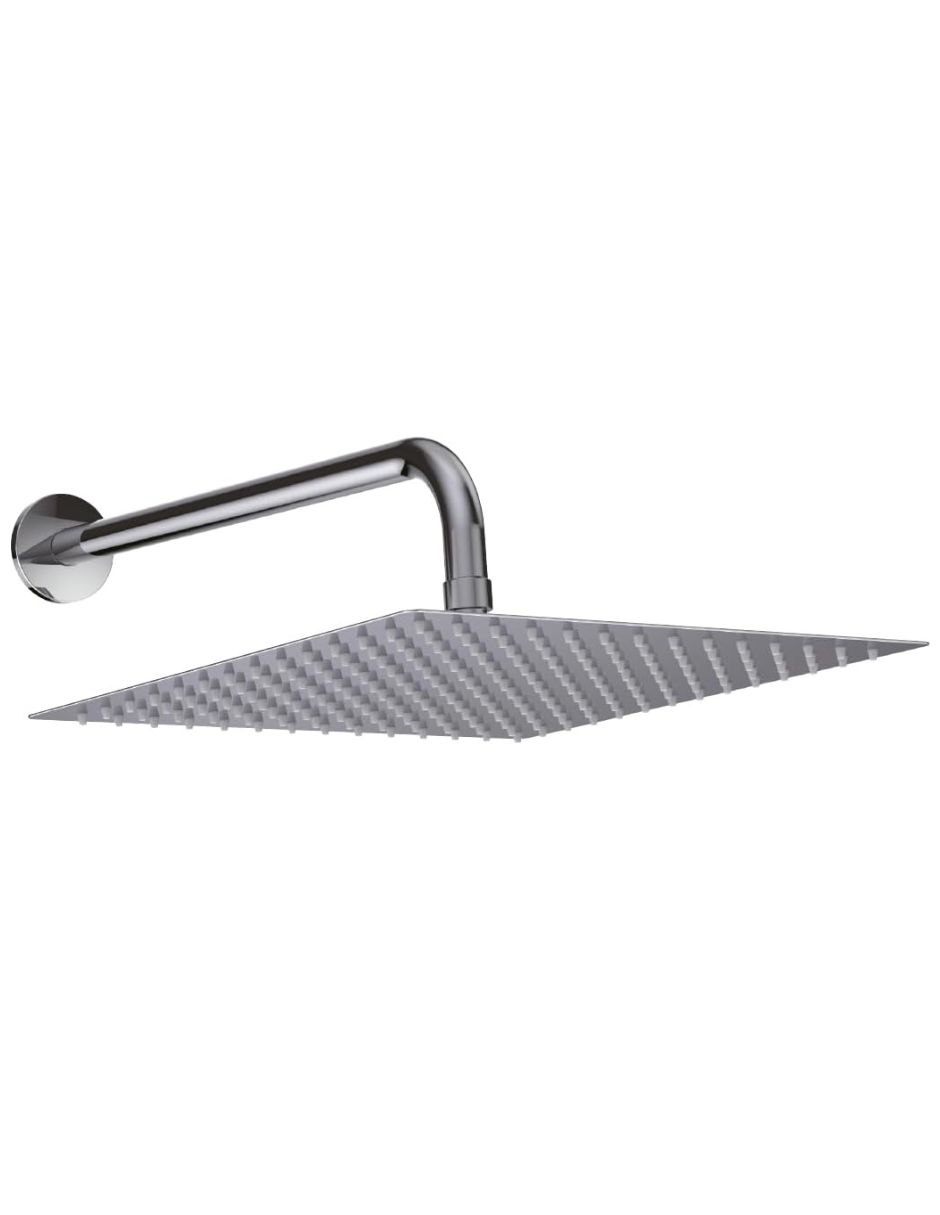Regadera Cuadrada de 16 Pulgadas (40.64 cm x 40.64 cm) XXL, fabricada en acero inoxidable con brazo de 40 cm, Con sensación de lluvia