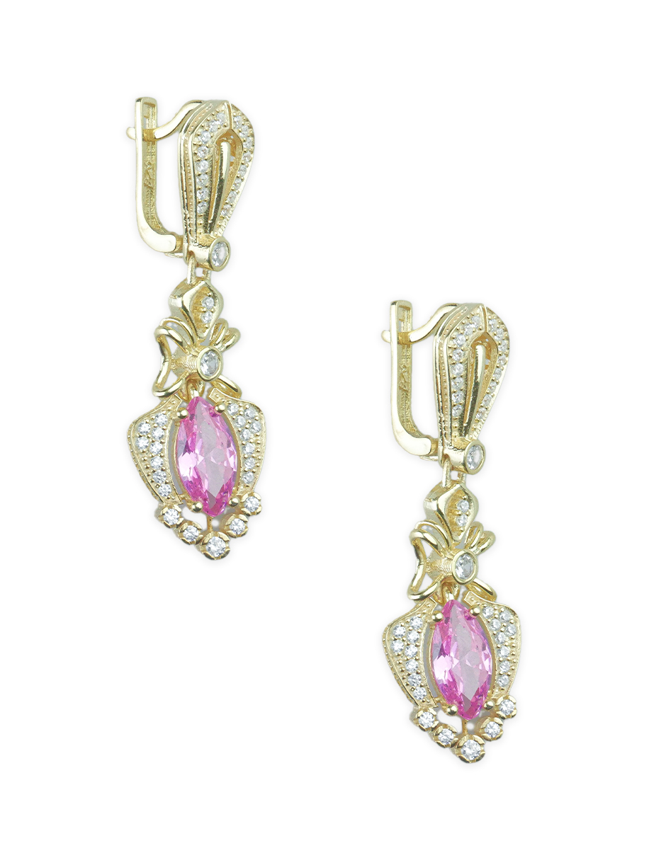 Aretes turcos Halime Hatun de Plata 925, con baño de Oro de 14k y gema de zirconia cúbica - Rosa