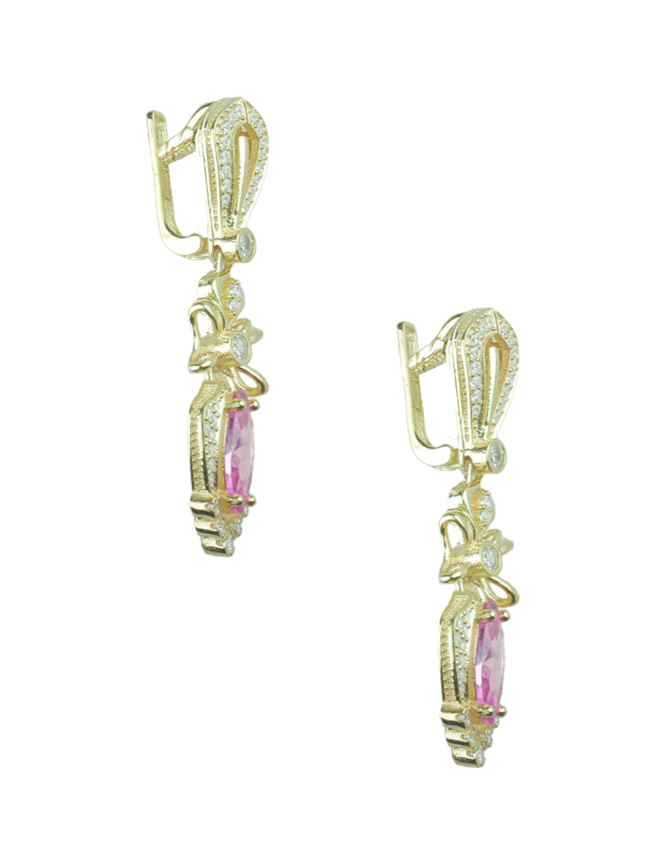 Aretes turcos Halime Hatun de Plata 925, con baño de Oro de 14k y gema de zirconia cúbica - Rosa