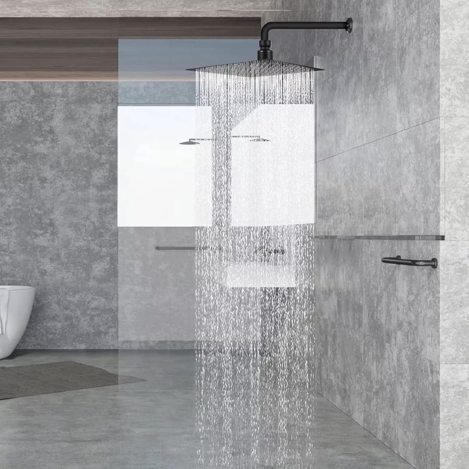 Regaderas Cuadradas XL 12" (30.48 cm x 30.48 cm) Acero Inox, Incluye Brazo de 40 cm, Mezcladora Monomando y Resumidero, Kits de regaderas, set completo de regadera negro mate