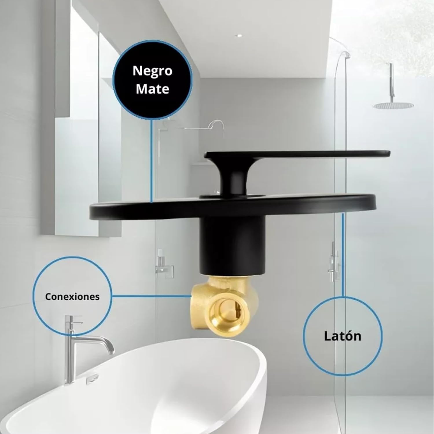 Regaderas Cuadradas XL 12" (30.48 cm x 30.48 cm) Acero Inox, Incluye Brazo de 40 cm, Mezcladora Monomando y Resumidero, Kits de regaderas, set completo de regadera negro mate