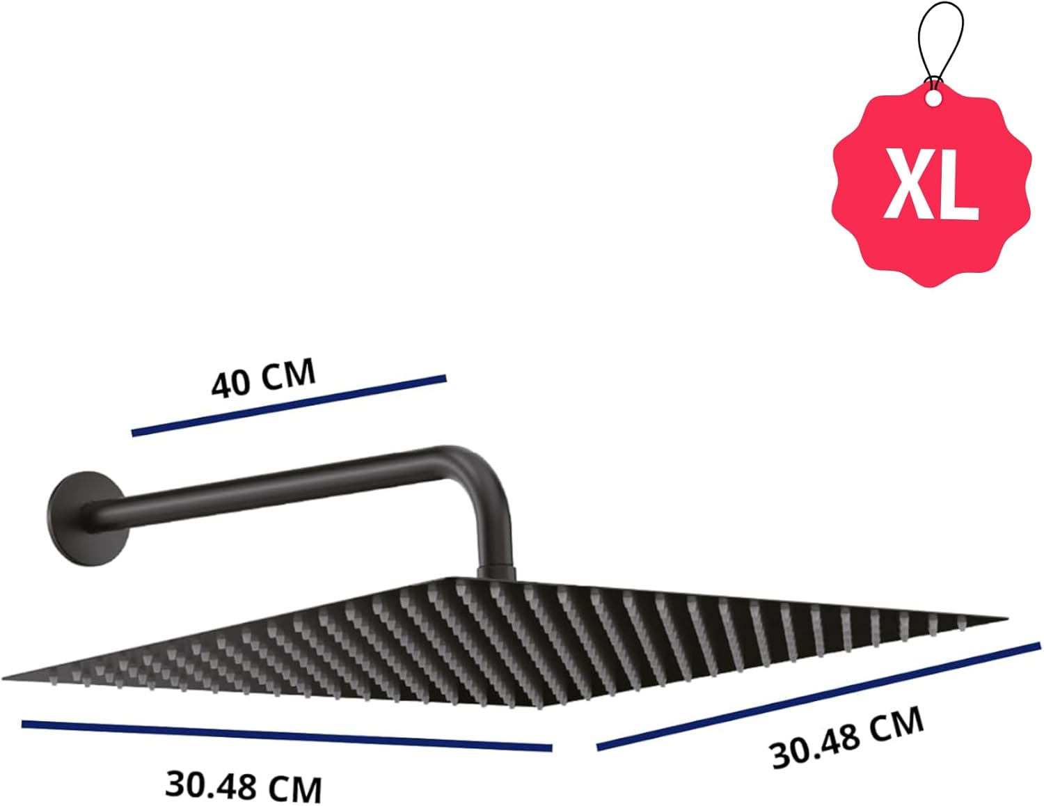 Regaderas Cuadradas XL 12" (30.48 cm x 30.48 cm) Acero Inox, Incluye Brazo de 40 cm, Mezcladora Monomando y Resumidero, Kits de regaderas, set completo de regadera negro mate