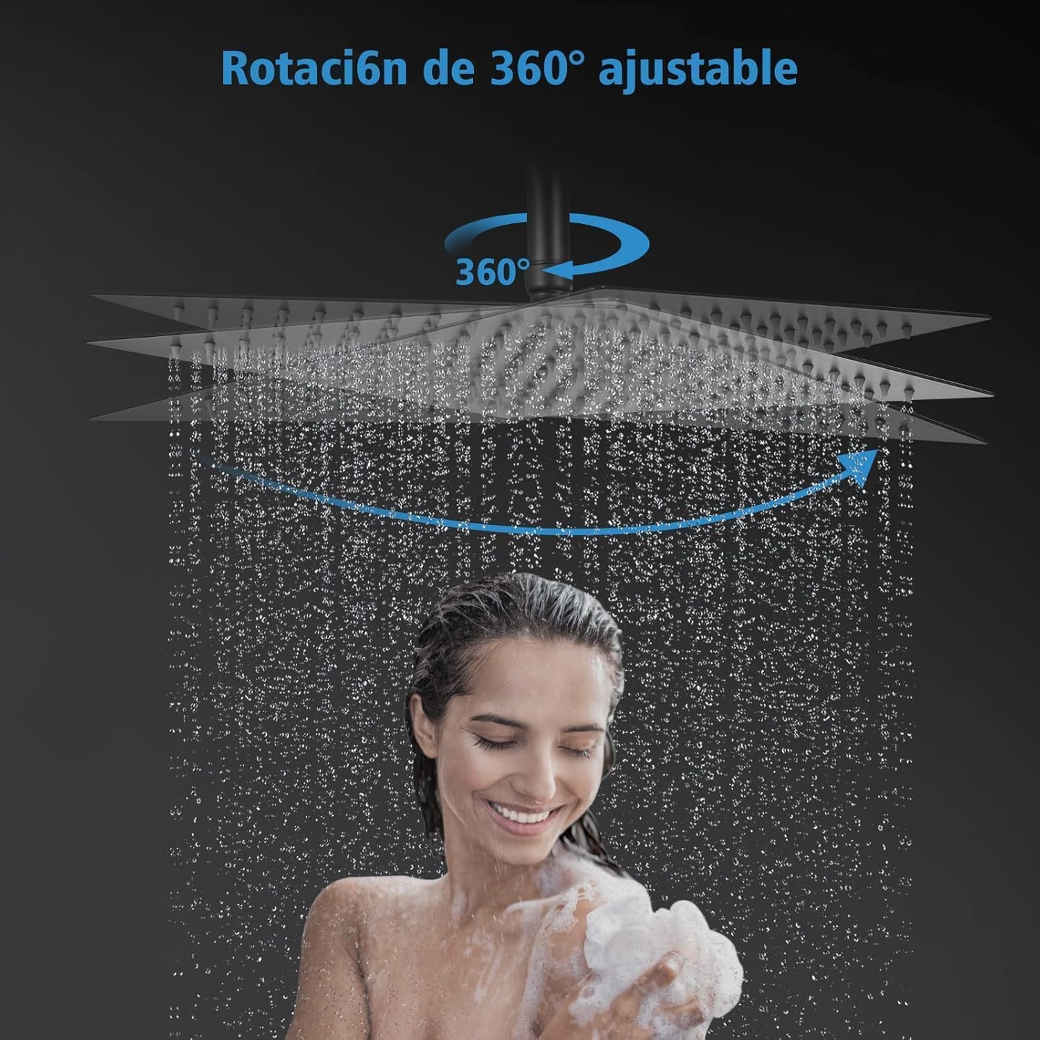 Regaderas Cuadradas XL 12" (30.48 cm x 30.48 cm) Acero Inox, Incluye Brazo de 40 cm, Mezcladora Monomando y Resumidero, Kits de regaderas, set completo de regadera negro mate