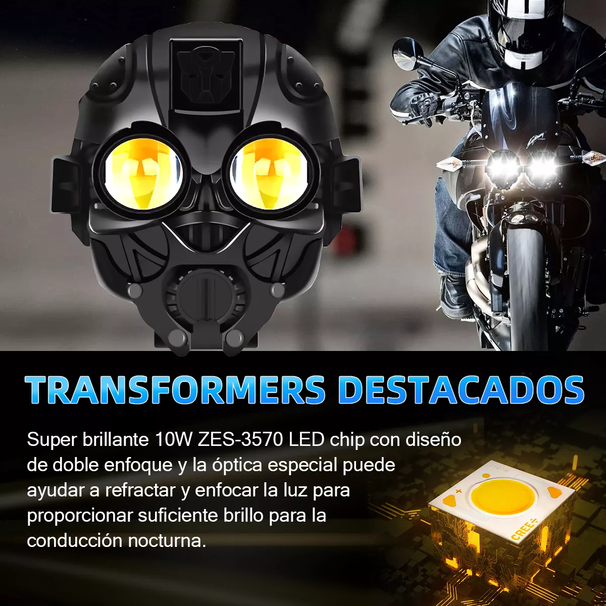 Par Faros Auxiliares Led Lupa Moto 4 Modos Alta/baja Estrobo