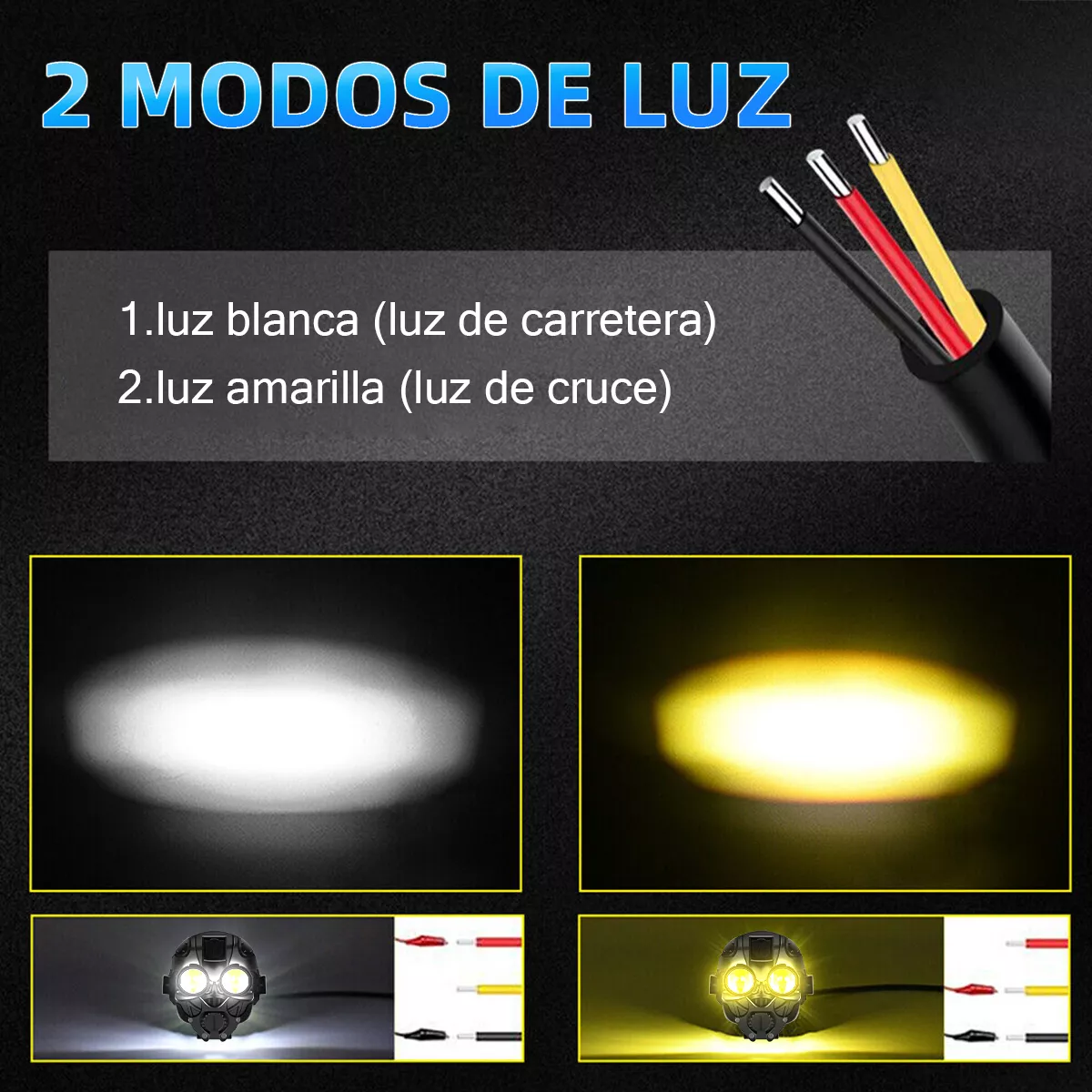 Par Faros Auxiliares Led Lupa Moto 4 Modos Alta/baja Estrobo