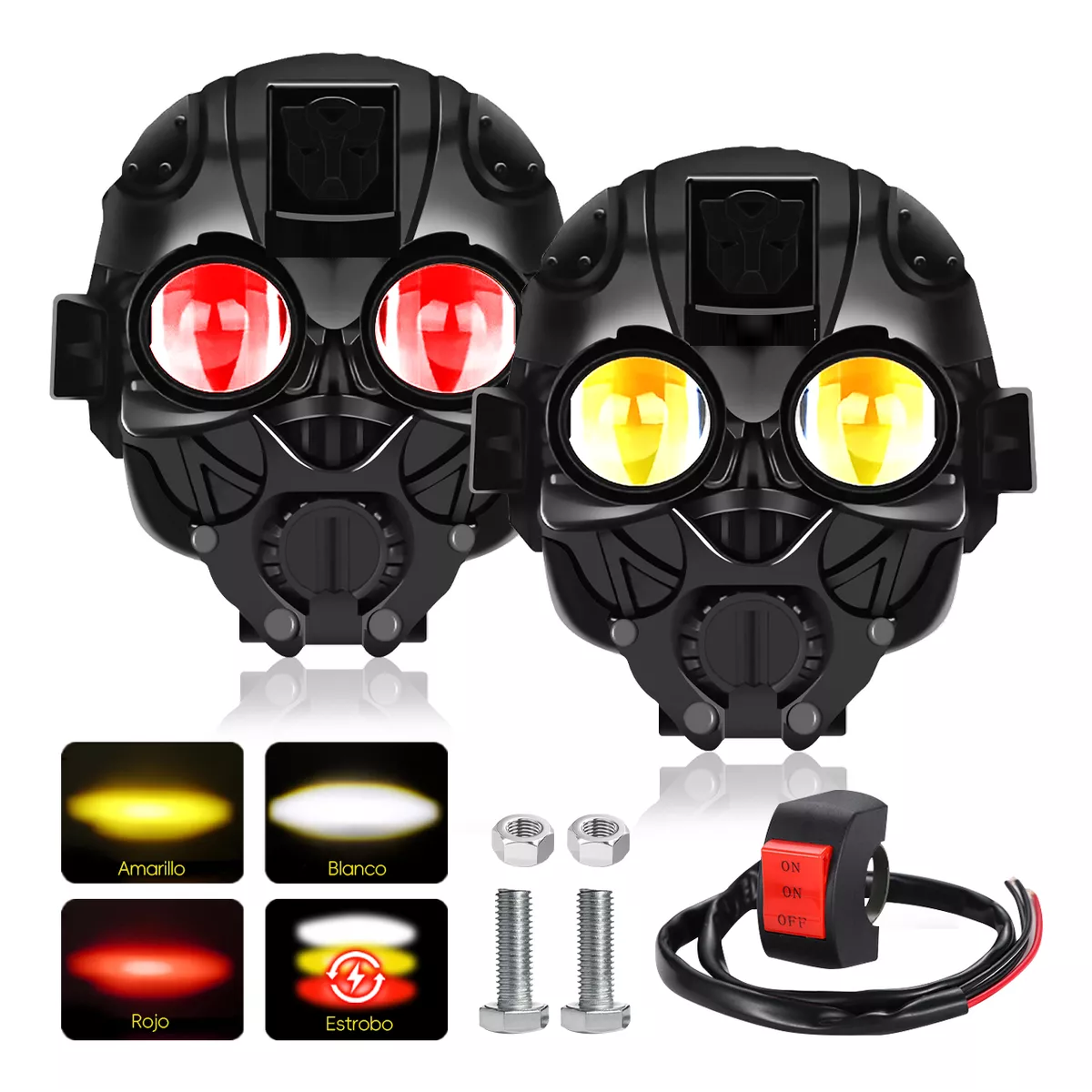 Par Faros Auxiliares Led Lupa Moto 4 Modos Alta/baja Estrobo