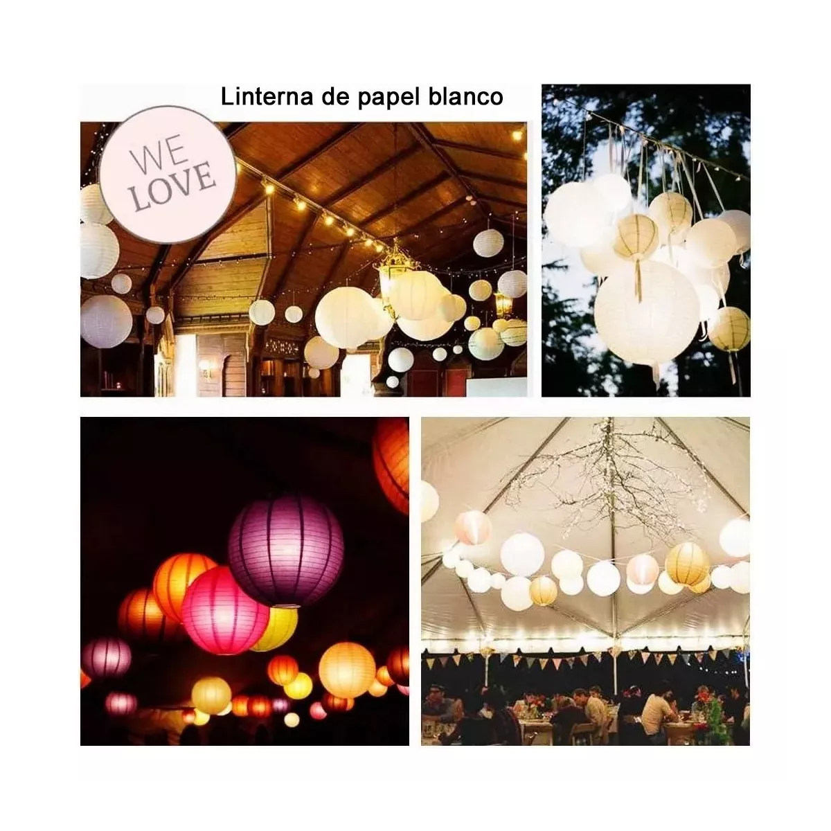 10 Lamparas Chinas De Papel Y 10 Amarillo Cálido Focos Led