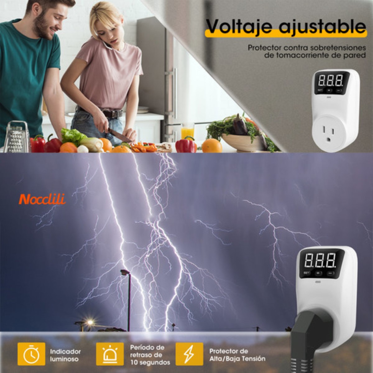 Regulador De Voltaje Protector Led Ajustable 80v-140v 1800va blanco con ...