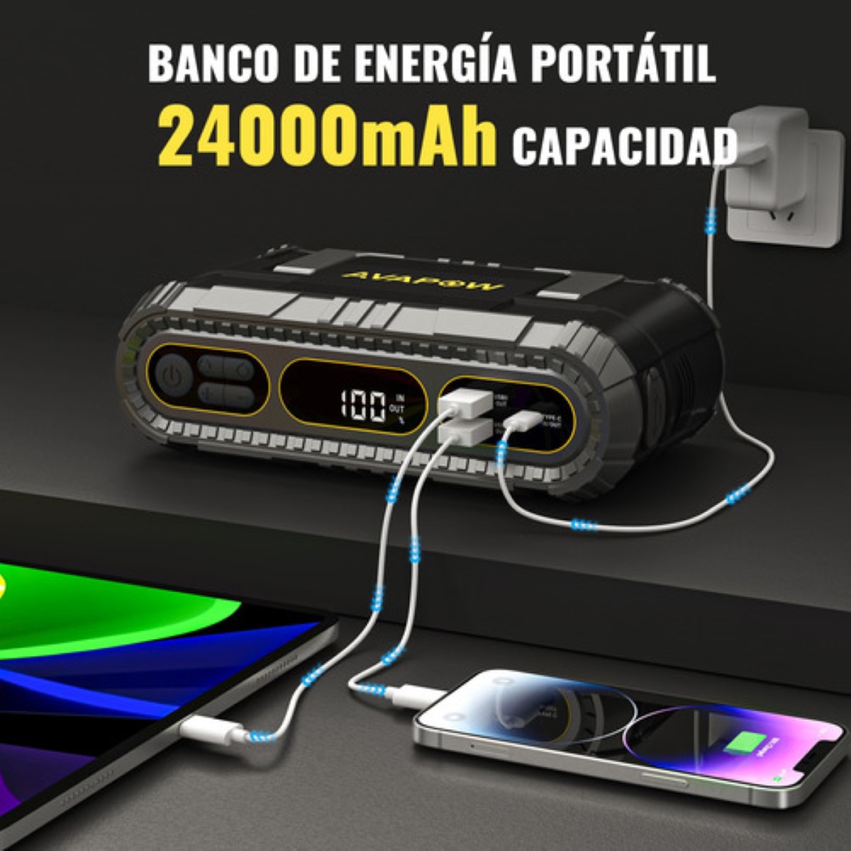 Arrancador De Batería De Auto Portátil 4000a Inflador 150psi gris