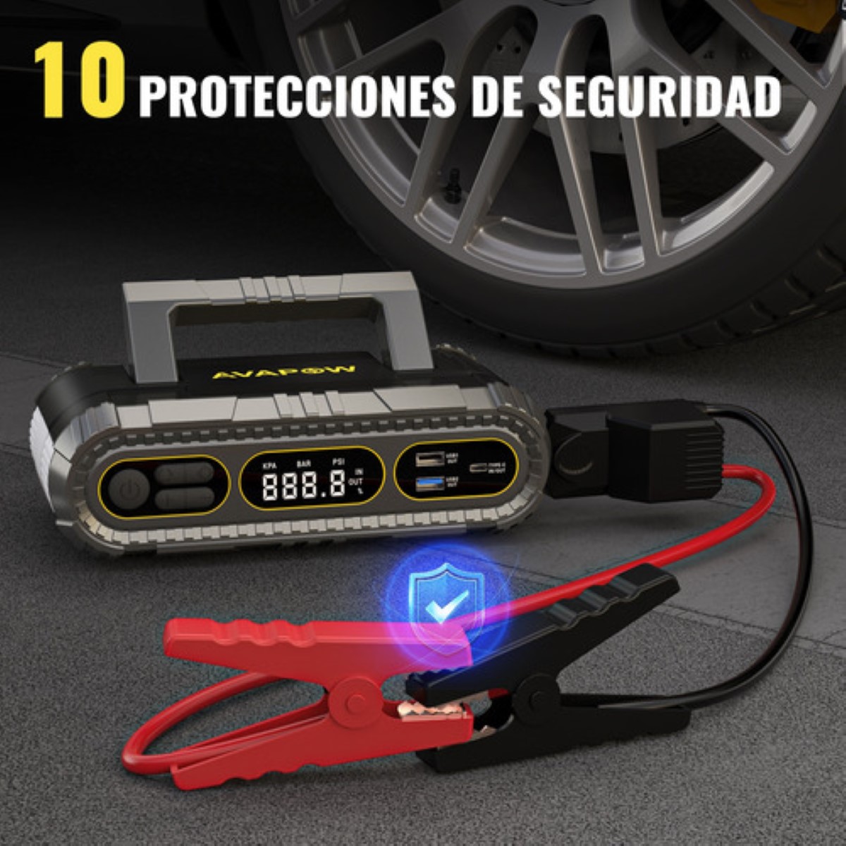 Arrancador De Batería De Auto Portátil 4000a Inflador 150psi gris