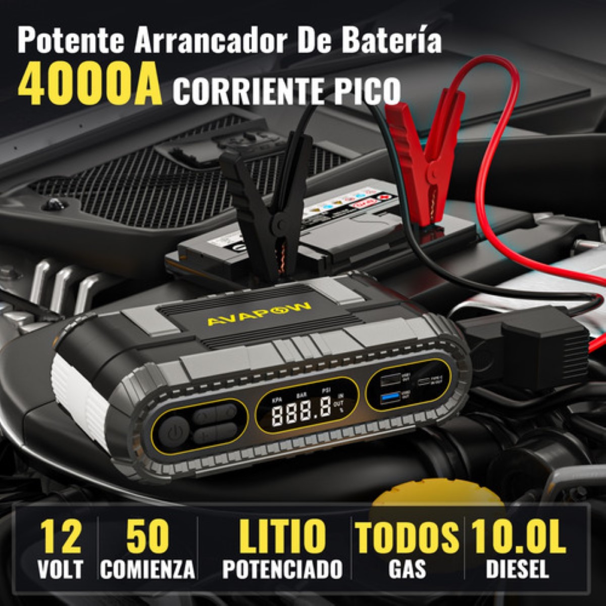 Arrancador De Batería De Auto Portátil 4000a Inflador 150psi gris